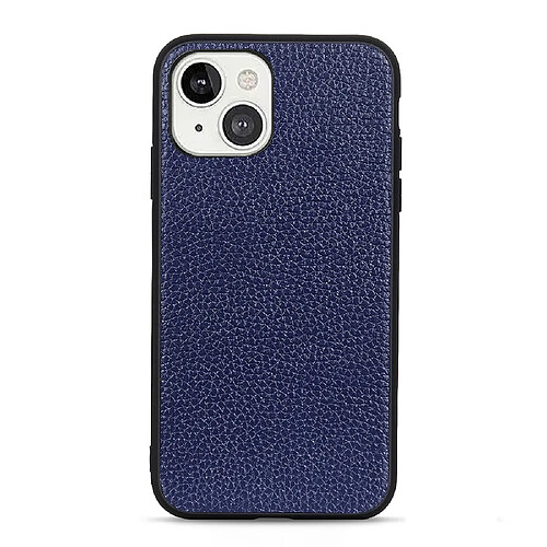 Coque en TPU + cuir véritable texture litchi bleu pour votre Apple iPhone 13 6.1 pouces