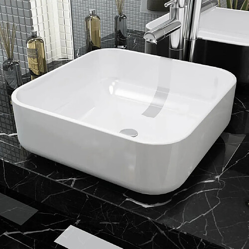 vidaXL Lavabo carré Céramique Blanc 39x39x13,5 cm