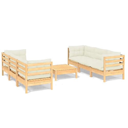 Maison Chic Salon de jardin 7 pcs + coussins - Mobilier/Meubles de jardin - Table et chaises d'extérieur crème bois de pin -MN38617