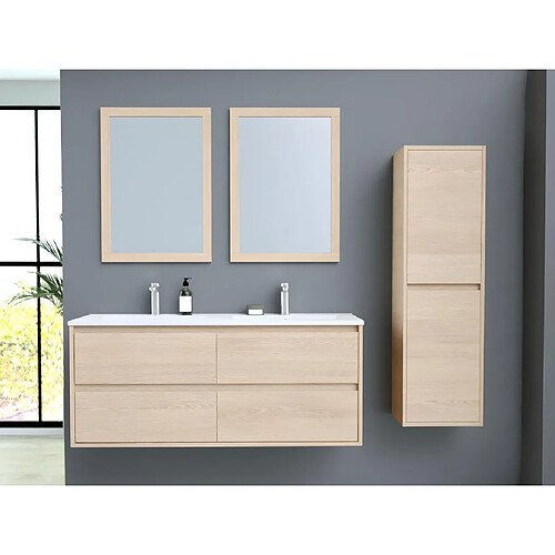 Vente-Unique Meuble de salle de bain suspendu avec vasque à encastrer, miroir et colonne - 120 cm - MILIPAM