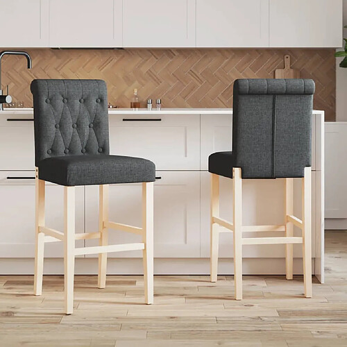 vidaXL Chaises de bar lot de 2 bois massif d'hévéa et tissu