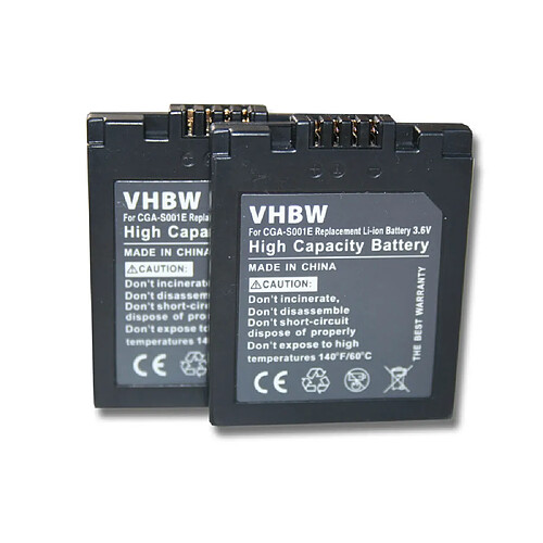 vhbw 2x Batterie remplacement pour Panasonic CGA-S001, CGA-S001E, CGR-S001, DMW-BCA7 pour appareil photo digital reflex APRN (500mAh, 3,6V, Li-ion)