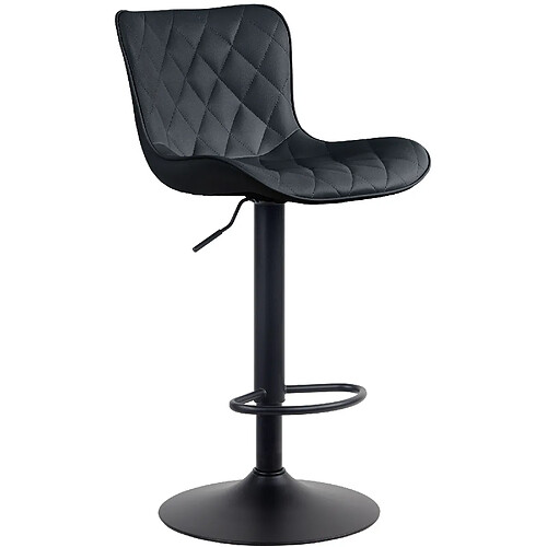 Decoshop26 Tabouret de bar x1 coutures décoratives pied trompette hauteur réglable en métal noir assise en PVC noir 10_0004855