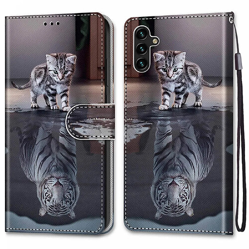 Etui en PU anti-rayures, texture croisée A25 chat et tigre pour votre Samsung Galaxy A13 5G