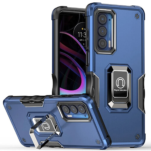 Coque en TPU anti-rayures avec béquille à anneau rotatif bleu pour votre Motorola Edge 30 Pro