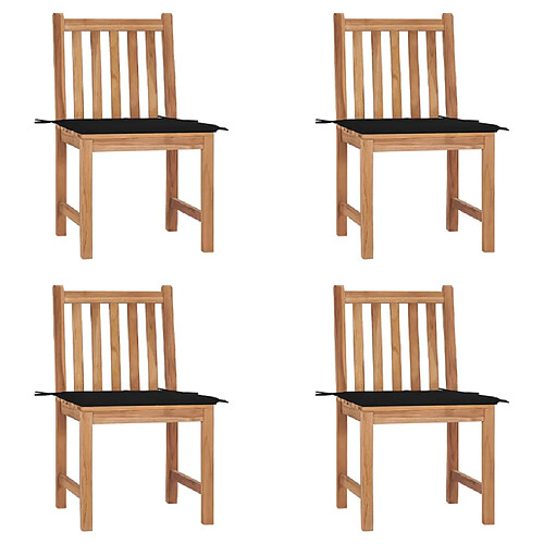 vidaXL Chaises de jardin Bois teck coussins Noir - Lot de 4