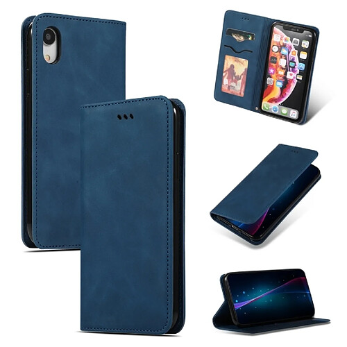 Wewoo Housse Coque Etui en cuir avec rabat horizontal magnétique Business Skin Feel pour iPhone XR bleu marine