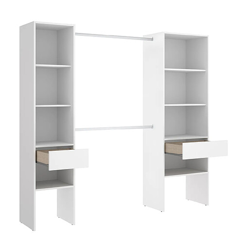 Pegane Armoire dressing en bois mélaminé avec 2 colonnes et 2 tiroirs coloris blanc - Longueur 160 x Profondeur 50 x Hauteur 185 cm