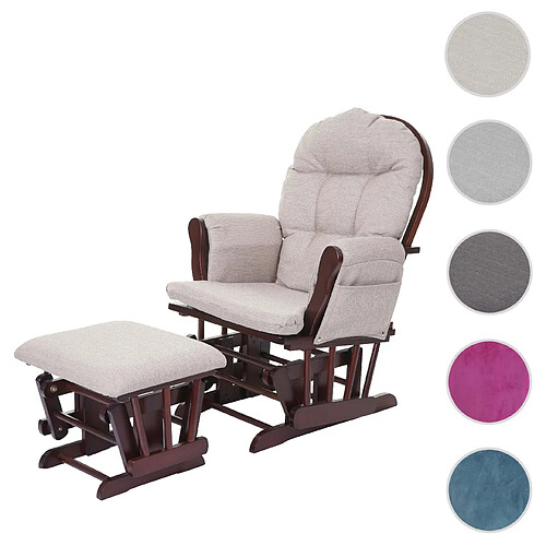 Mendler Fauteuil à bascule HWC-C76, avec repose-pied, tissu ~ crème-gris