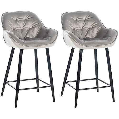 Decoshop26 Lot de 2 tabourets de bar chaises hautes assise effet capitonnée en velours gris et métal noir 10_0004160