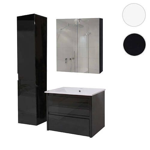 Mendler Ensemble pour salle de bain HWC-B19b, lavabo armoire de toilette armoire murale, haute brillance MVG-certifié ~ noir