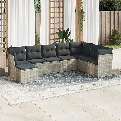 vidaXL Salon de jardin 8 pcs avec coussins gris clair résine tressée