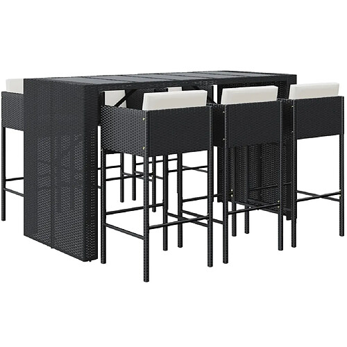 Maison Chic Ensemble de bar de jardin 7 pcs et coussins,Table + chaises + coussins d'extérieur noir poly rotin -GKD344841