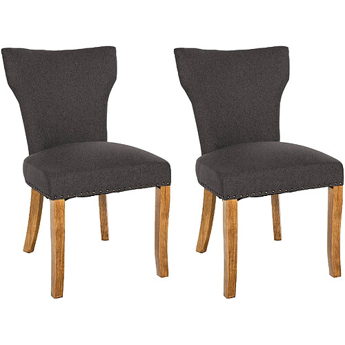 Decoshop26 Set de 2 chaises de salle à manger boutons décoratifs en tissu couleur gris foncé et pieds en bois 10_0001591