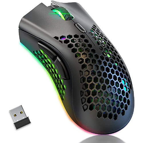 Souris de jeu sans fil, souris d'ordinateur avec coque en nid d'abeille, 7 boutons programmés, 3 DPI réglables, clic silencieux, récepteur USB, souris de jeu optique RVB ergonomique pour ordinateur portable PC Mac