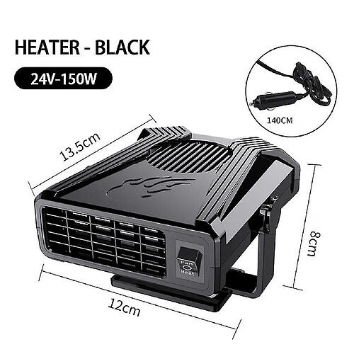 Réchauffeur de Ventilateur de Voiture Portable 300w Chauffage de Véhicule Dégivreur de Pare-brise Antibuée Noir 24v