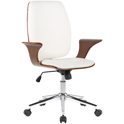 Decoshop26 Fauteuil de bureau classique et confortable dossier ergonomique hauteur réglable en synthétique blanc bois et métal BUR10559