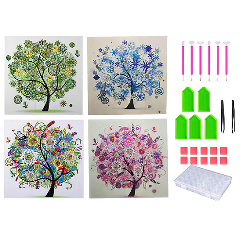 4 Ensembles Bricolage 5D Diamant Broderie Peinture Quatre Saisons Arbres Kits D'outils Complets