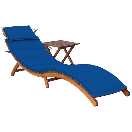 Helloshop26 Transat chaise longue bain de soleil lit de jardin terrasse meuble d'extérieur avec table et coussin bois d'acacia 02_0012611