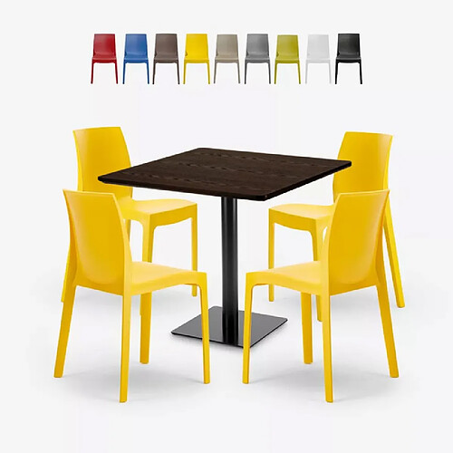 Grand Soleil Ensemble 1 Table Horeca 90x90cm et 4 Chaises Empilables Restaurant Bar Cuisine Jasper - Jaune