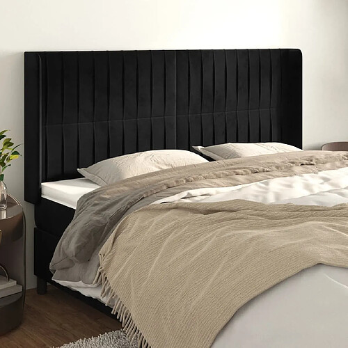 Maison Chic Tête de lit scandinave avec oreilles,meuble de chambre Noir 203x16x118/128 cm Velours -MN39443