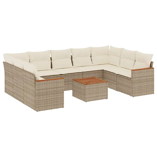 Maison Chic Salon de jardin avec coussins 10 pcs, Ensemble Tables et chaises de jardin, beige résine tressée -GKD661946