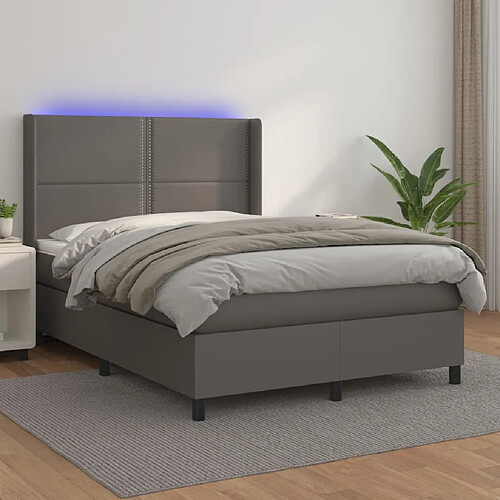 vidaXL Sommier à lattes de lit matelas LED Gris 140x190cm Similicuir