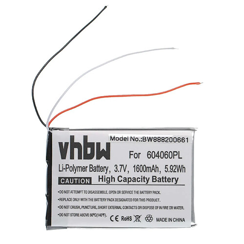 vhbw batterie remplace Becker 604060, 604060PL pour système de navigation GPS (1600mAh, 3.7V, Li-Polymère)