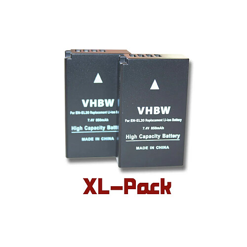 2 x vhbw Set de batterie pour caméra compatible avec Nikon Coolpix P1000 remplace EN-EL20, EN-EL20a (850mAh, 7.4V, Li-Ion)