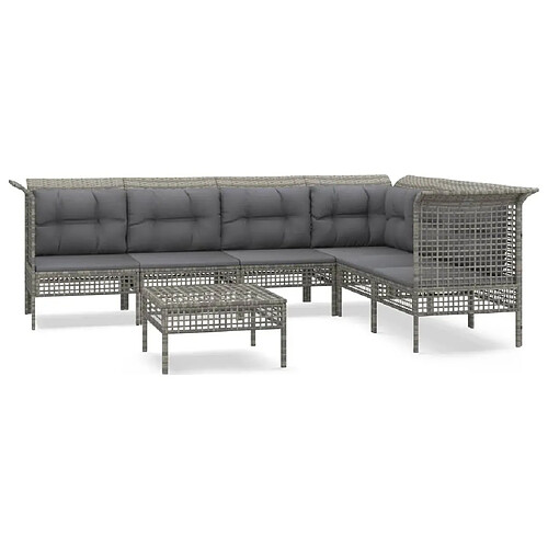 Maison Chic Salon de jardin 7 pcs + coussins - Mobilier/Meubles de jardin - Table et chaises d'extérieur Gris Résine tressée -MN52232