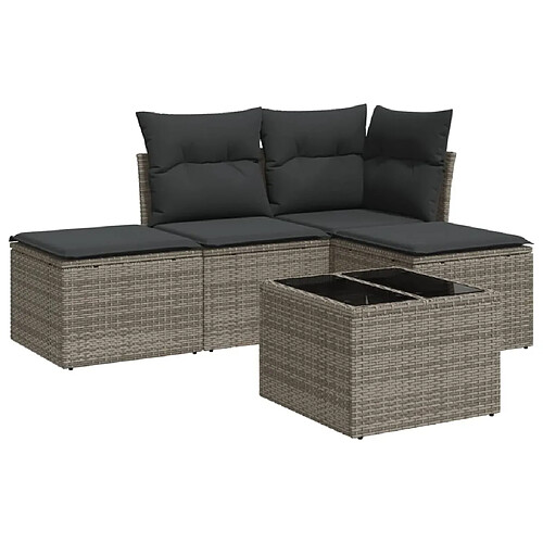 Maison Chic Salon de jardin 5 pcs avec coussins | Ensemble de Table et chaises | Mobilier d'Extérieur gris résine tressée -GKD20765