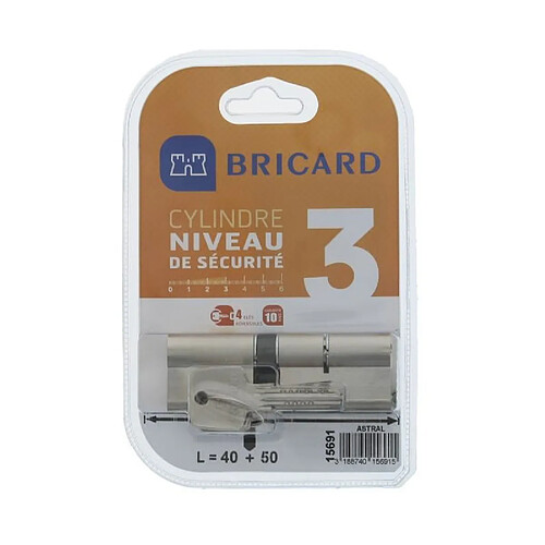 BRICARD ASTRAL 15691 Cylindre 40+50 mm double entrée laiton nickelé