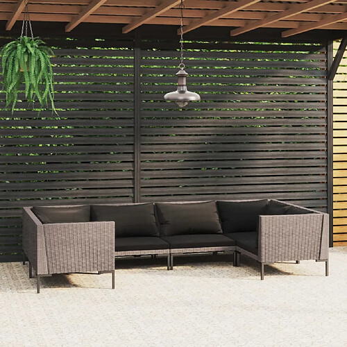 vidaXL Salon de jardin 6 pcs avec coussins Résine tressée Gris foncé