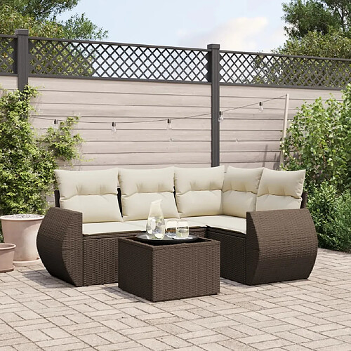 vidaXL Salon de jardin avec coussins 5 pcs marron résine tressée