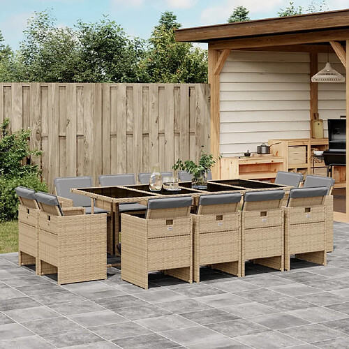 vidaXL Ensemble à manger de jardin et coussins 13 pcs mélange beige