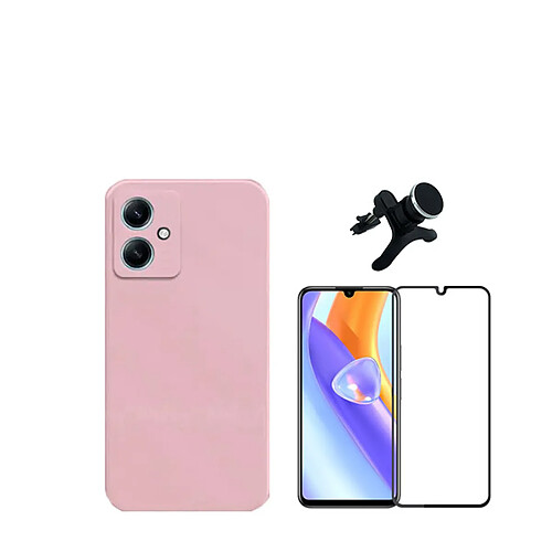 Kit de film en verre trempé de la couverture en 5D + boîtier en silicone liquide + porte-voiture renforcé Phonecare pour Xiaomi Redmi 13C 5G - rose