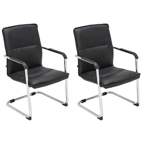 Decoshop26 Lot de 2 fauteuils de bureau chaises visiteur avec accoudoirs en PVC noir et métal chromé 10_0001886