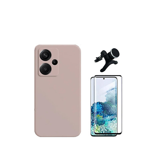 Kit de film en verre trempé de la couverture en 5D + boîtier en silicone liquide + porte-voiture renforcé Phonecare pour Xiaomi Redmi Note 13 Pro+ Plus - rose