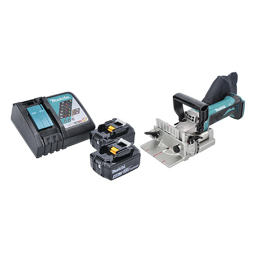 Makita DPJ 180 RM Fraiseuse rainureuse sans fil 18 V 100 mm + 2x batterie rechargeable 4,0 Ah + kit chargeur