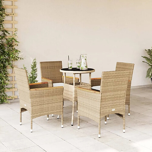 vidaXL Ensemble à manger de jardin et coussins 5 pcs beige rotin verre