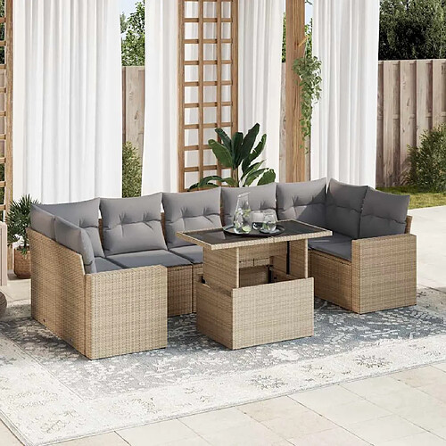 vidaXL Salon de jardin avec coussins 8 pcs beige résine tressée