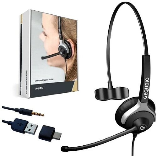 Gequdio WA9007 Micro Casque Filaire USB Supra-Auriculaire Fonction Anti Bruit Noir