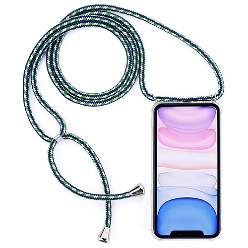 Wewoo Coque Souple Étui de téléphone portable TPU transparent à quatre coins et anti-chute avec cordon pour iPhone 11 vert bleu et blanc