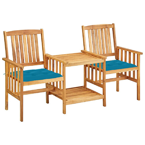 vidaXL Chaises de jardin avec table à thé et coussins Acacia solide