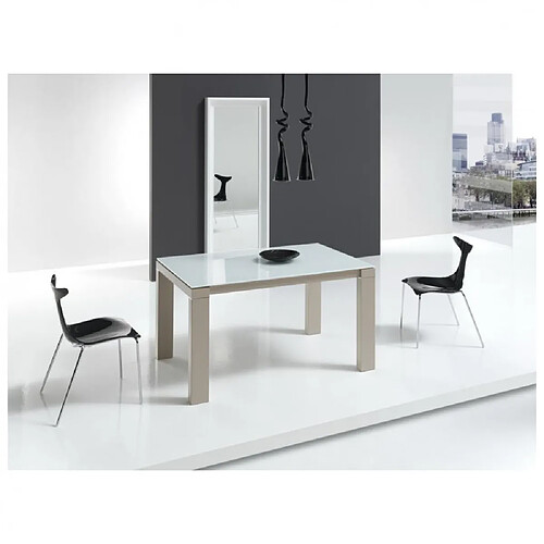 Inside 75 Table repas extensible ARMONIA 10 couverts 140/240x90cm pieds beiges plateau verre blanc