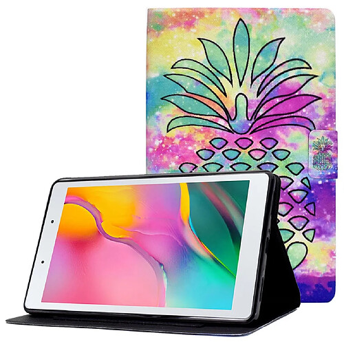 Etui en PU fermoir magnétique avec support et porte-carte pour votre Samsung Galaxy Tab A 8.0 (2019) SM-T290 (Wi-Fi)/SM-T295 (LTE) - Ananas coloré