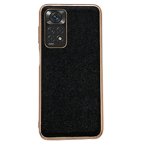 Coque en TPU + cuir véritable électroplaqué pour votre Xiaomi Redmi Note 11 4G (Qualcomm)/Note 11S 4G - noir