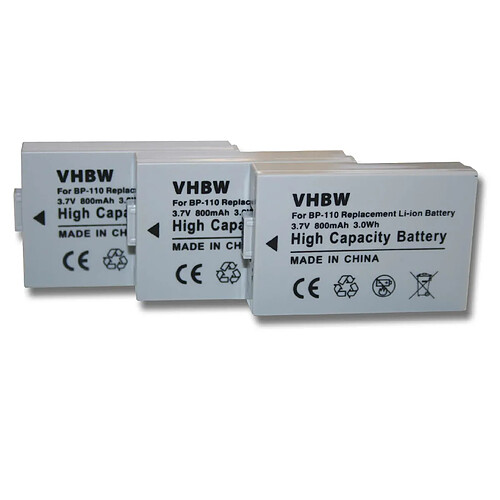 vhbw 3x batterie compatible avec Canon Vixia HF R21, HF R26, HF R28 appareil numérique camescope (800mAh, 3,7V, Li-Ion) avec puce d'information