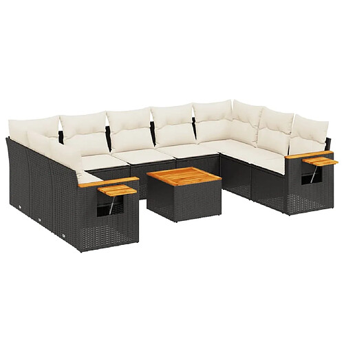 Maison Chic Salon de jardin 10 pcs avec coussins, Ensemble Tables et chaises d'extérieur noir résine tressée -GKD273173