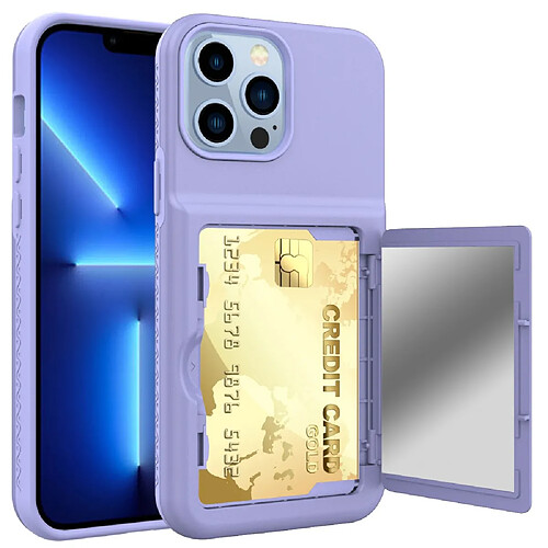 Coque en TPU + acrylique avec porte-cartes et miroir caché violet clair pour votre iPhone 13 Pro Max 6.7 pouces